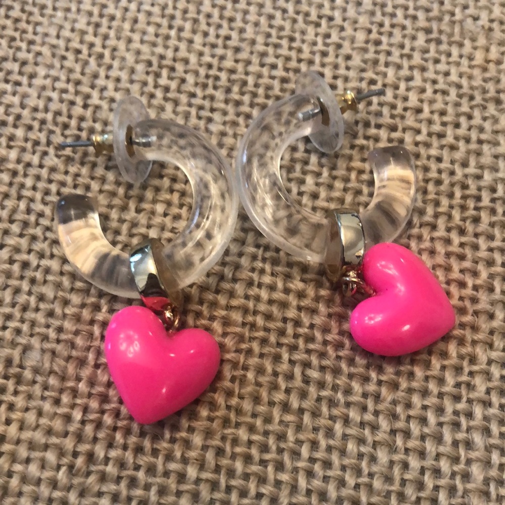 BaubleBar Pink Heart Dangle Earrings w/ Clear Hoop